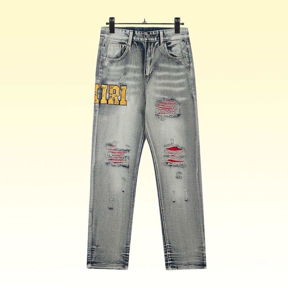 Amiri Jeans With Yellow Embroidered Letters